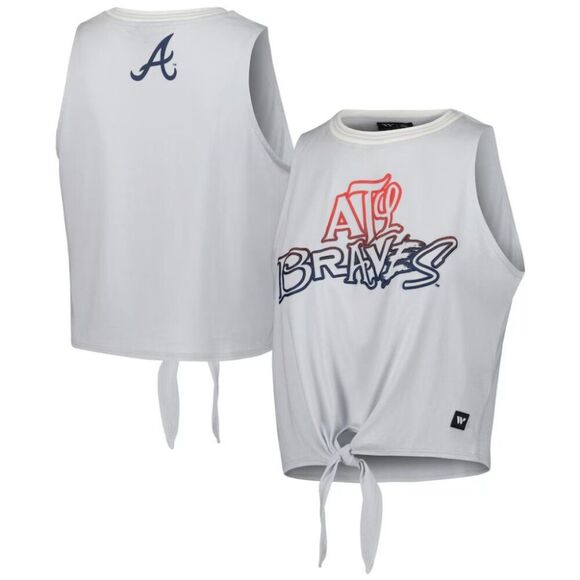 NWT! Atlanta Braves MLB Wild Collective Twisted Tie Front Puff Print Top Medium - Picture 7 of 7